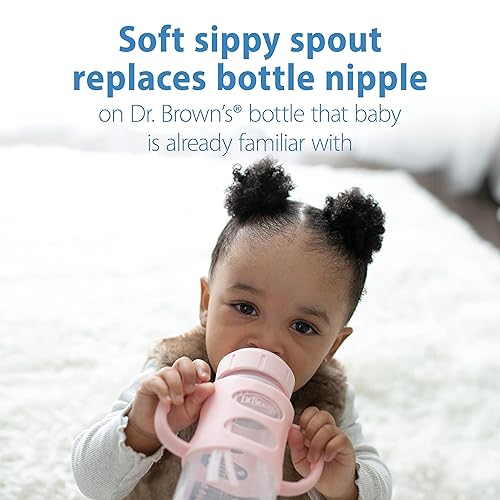 Dr. Brown's Milestones Wide-Neck Sippy Spout Bottle with 100% Silicone Handles, Easy-Grip Handles with Soft Sippy Spout, 9oz/270mL, Green & Gray, 2-Pack, 6m+ - Jamouz