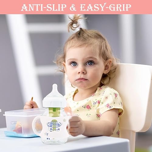 4 Pack Baby Bottle Handles, Silicone Bottle Handles for Dr Brown Wide-Neck Baby Bottles (White+Blue+Green+Grey) - Jamouz