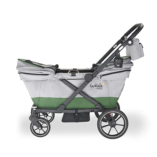 Larktale Caravan Coupe - Compact 2-Seater Stroller Wagon with Small Fold - Adjustable Canopies Included - Gray/Green - Jamouz