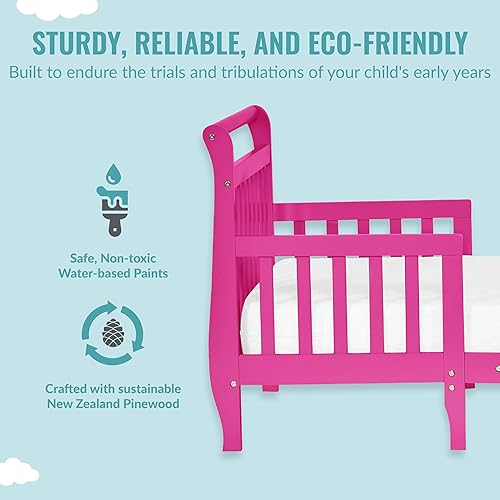 Emma 3-In-1 Convertible Toddler Bed In Fuschia Pink, Converts To Two Chairs And-Table, Low To Floor Design, JPMA Certified, Non-Toxic Finishes, Safety Rails - Jamouz