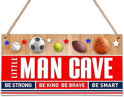 YSTEP Decorative Signage, Little Man Cave Wood Sign, 5x10 inches, Car Racing Themed Home Wall Art for Kids Room Door Decor - A04 - Jamouz