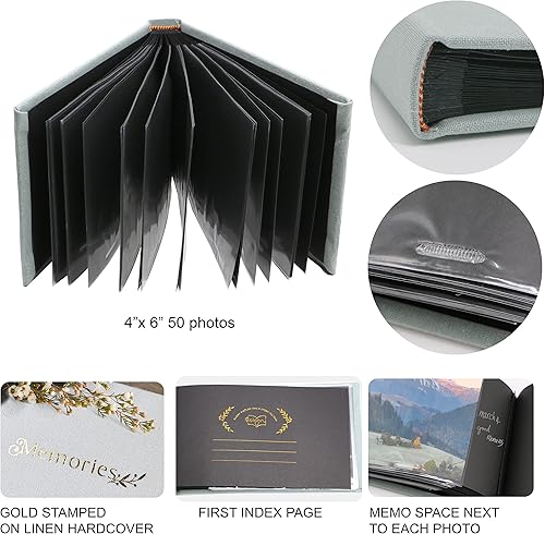 Holoary Small 4x6 Photo Album, Linen Hard Cover, Holds 50 Photos, Black Page Traditional Book Bound, Mini Brag Book Baby Album, Ideal For Wedding, Family Pictures, Gifts, Anniversary (Sky blue) - Jamouz