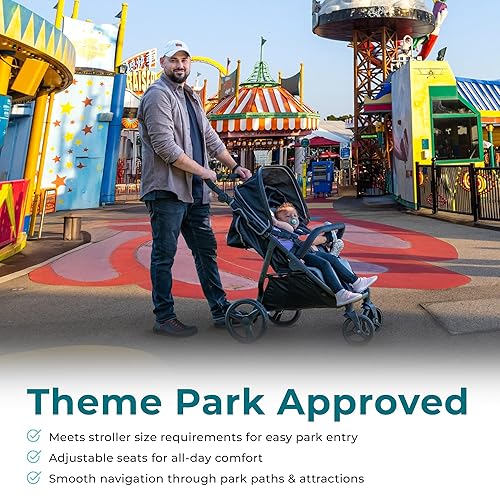 Gaggle by Foundations Roadster Duo Side by Side Double Stroller | Lightweight Compact Double Stroller for Toddlers | Easy to Fold & Maneuver | Amusement Park Approved | Black - Jamouz