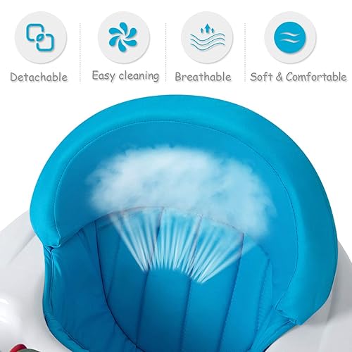 BABY JOY Baby Walker, Foldable Activity Walker Helper with Adjustable Height, Baby Activity Walker with High Back Padded Seat & Bear Toys (Gray, Star Pattern) - Jamouz