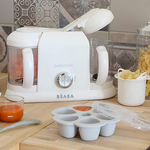 BEABA Babycook Duo 4 in 1 Baby Food Maker, Puree Steamer and Blender for Purees, Grinder with Auto Steam Cooking, Lrg 9.1 Cup Capacity, Makes 54 Servings in 20 Mins, Charcoal - Jamouz