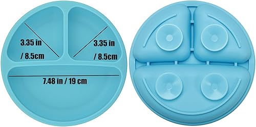PandaEar Divided Unbreakable Silicone Baby and Toddler Plates - 3 Pack - Non-Slip - Dishwasher and Microwave Safe - Silicone (Blue Green Brown) - Jamouz