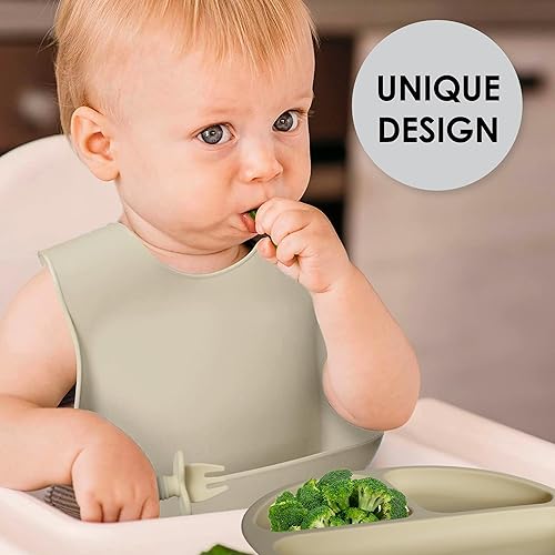 Bluet B- Silicone Baby Feeding Set - Baby Led Weaning Supplies - Baby Spoons, Suction Bowl - Plate - Baby Utensils Set - Silicone Feeding Set for Baby First Foods, Infant Eating - 8pcs - Purple - Jamouz