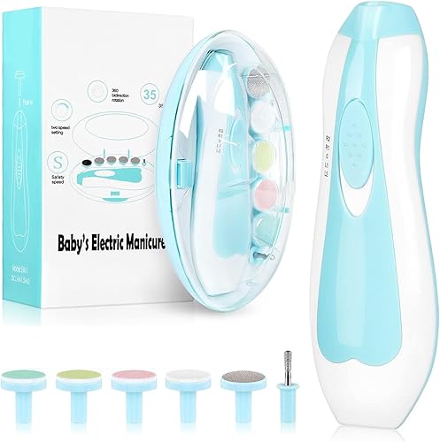 Baby Nail Trimmer Electric, Baby Nail Clippers, Baby Grooming Kit Manicure Set, Nail File Baby Essentials Must Haves (Blue 6 in 1) - Jamouz