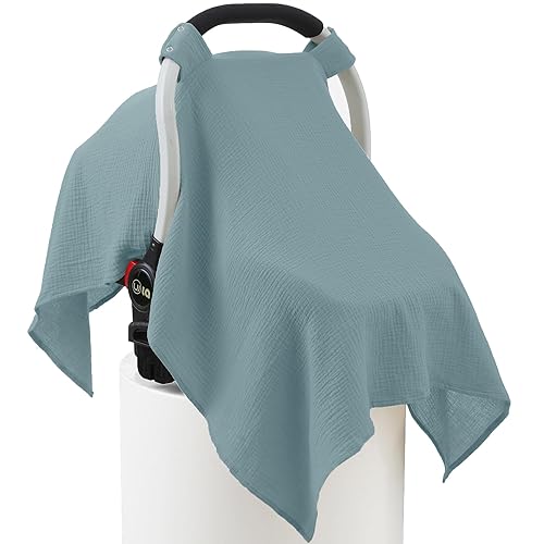 100% Muslin Cotton Car Seat Cover Baby, Carseat Canopy Cover, Universal Fit Stroller Covers for Boys and Girls (Roman Green) - Jamouz