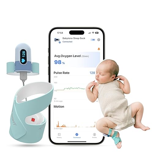 Babytone Baby Sleep Monitor, Smart Baby Sock Tracking Heart Rate, Oxygen Level and Movement, Wearable Infant Foot Monitor with APP Bluetooth for 0-36 Months Newborn - Jamouz
