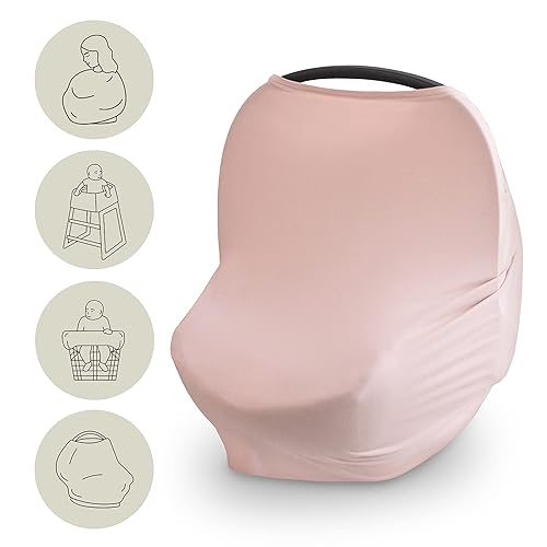 mushie Baby Car Seat Canopy Cover | Breathable & Stretchy Multi Use Cover for Breastfeeding, Nursing, High Chair, Shopping Cart, Strollers (Fog) - Jamouz