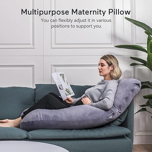 Momcozy Pregnancy Pillows for Sleeping, U Shaped Full Body Maternity Pillow with Removable Cover - Support for Back, Legs, Belly, HIPS for Pregnant Women, 57 Inch Pregnancy Pillow for Women, Grey - Jamouz
