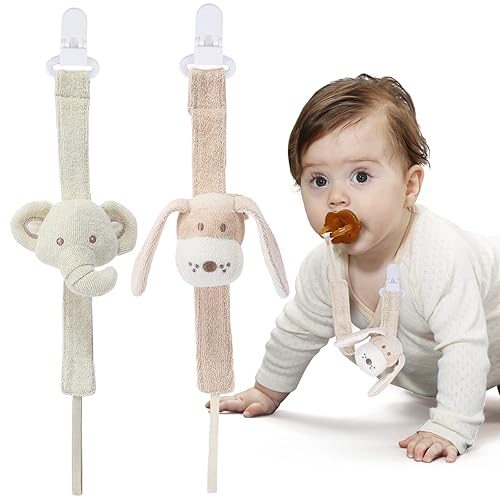 Pacifier Clip, 2 Pack Baby Pacifier Holder for Boys and Girls Fits Many Pacifiers & Baby Teething Toys, Ideal Baby Gift (Puppy & Bunny) - Jamouz