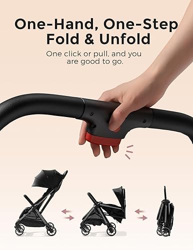 Momcozy ClickGo Lightweight Stroller, Compact Travel Stroller for Airplane with One-Click Fold, Baby Stroller and Toddler Stroller with Large Canopy for Kids from 0 Months, Extendable UPF50+ Canopy - Jamouz