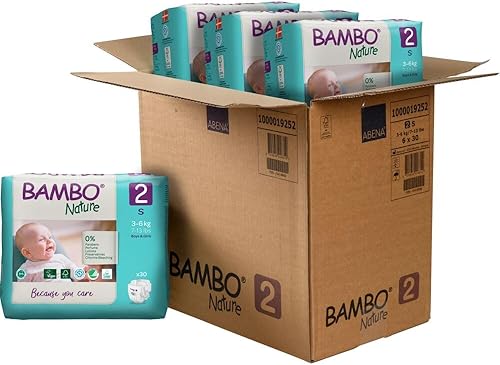 Bambo Nature Hypoallergenic Baby Diapers, Eco-Labeled Diapers, Enhanced Leakage Protection, Totally Chlorine-Free, Skin Friendly, and Super Absorbent - Size 2 (30 Count) - Jamouz