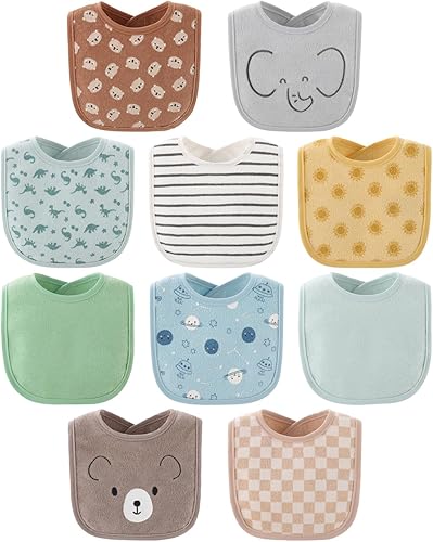 The Peanutshell Baby Boy or Girl Terry Bibs Set of 10-100% Cotton, Soft, Absorbent Baby Bibs for Boys and Girls, Unisex Toddler Baby Boy or Girl Bibs Set, Newborn & Infant Bib - Soft Neutral - Jamouz
