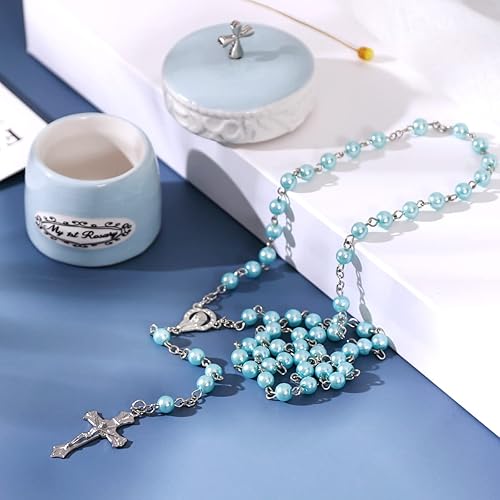 My First Rosary Cross for Boy Keepsake Box and Rosary Gifting Set, Blue - Jamouz