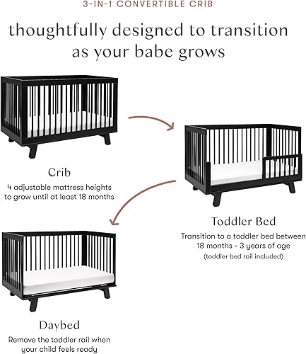 babyletto Hudson 3-in-1 Convertible Baby Crib with Toddler Bed & Daybed Conversion - Easy to Assemble - GREENGUARD Gold Certified w/ 4 Adjustable Mattress Heights - Natural - Jamouz