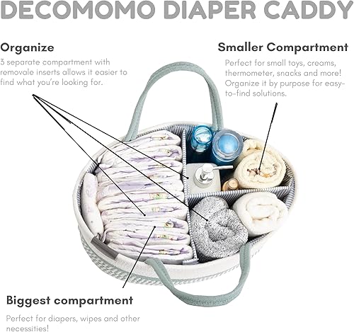 DECOMOMO Diaper Caddy Organizer, Nappy Caddy, Woven Baby Basket (Spiral Beige & White, Large) - Jamouz