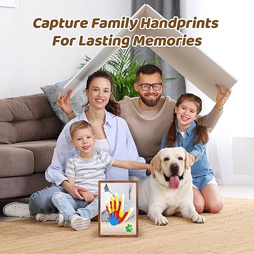 Family Handprint Kit, DIY Craft Keepsake Frame, Baby Hand Print Kits, Family Gifts for New Mom, New Parents, Grandparents, Father's Day, Mother's Day, Anniversary, 6 Non -Toxic Paints (White) - Jamouz