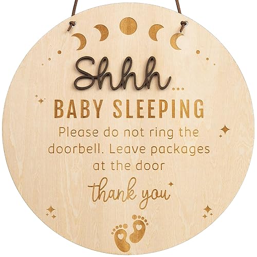 Chippi & Co Shh Baby Sleeping Sign For Front Door, Wooden Do Not Ring Doorbell Sign For Font Door, Baby Room, Gifts For New Dad, Expecting Mom, Mom To Be, New Mom, Pregnancy Gift - Jamouz
