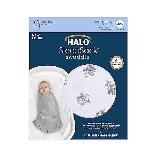 HALO 100% Cotton Sleepsack Swaddle, 3-Way Adjustable Wearable Blanket, TOG 1.5, Baby Blue, Newborn, 0-3 Months - Jamouz