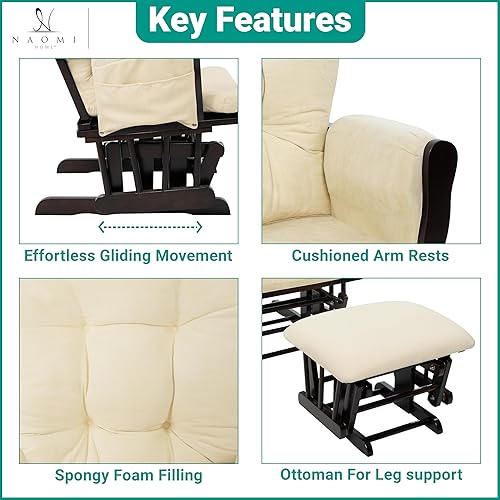 Brisbane Nursery Glider & Ottoman Sets, Glider Recliner Nursery Rocking Chair, Nursery Glider Rocker with Ottoman, Reclining Gliders & Chairs for Breastfeeding, Maternity, Napping, Espresso/Cream - Jamouz