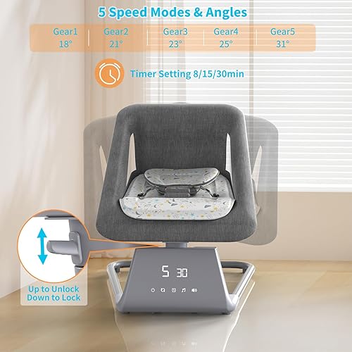 Baby Swing for Infants | Electric Baby Bouncer and Rocker with Large Screen, Remote Infant Swing for Baby Boy Girl with Bluetooth, Baby Swings for Infants to Toddler with 11 Lullabies, 5 Speeds - Jamouz
