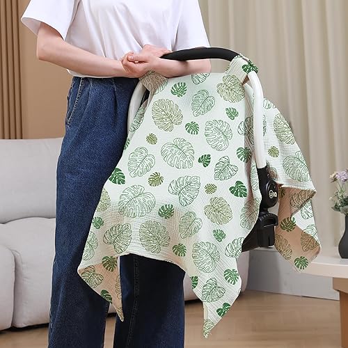 100% Muslin Cotton Car Seat Cover Baby, Carseat Canopy Cover, Universal Fit Stroller Covers for Boys and Girls (Roman Green) - Jamouz