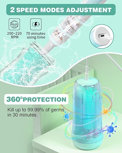 Electric Bottle Brush Cleaner, Rechargable Electric Baby Bottle Brush Cleaner with Nipple & Straw Brush, Travel Baby Bottle Brush with Drying Rack, Perfect Essentials for Mom After Birth, Green - Jamouz