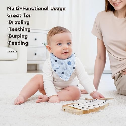 Susurration Muslin Baby Drool Bibs 6Pack Soft Triangular Adjustable Baby Bandana Bibs for Unisex Baby Girls & Boys - Jamouz