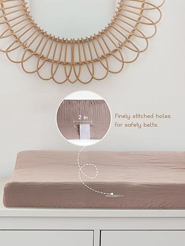 Changing Pad Cover for Baby Boy Girl 2 Pack, Muslin Changing Table Pad Covers with Boho Style, Neutral Nursery Bedding Essentials Soft and Breathable(Dusty Rose & Flower-A) - Jamouz