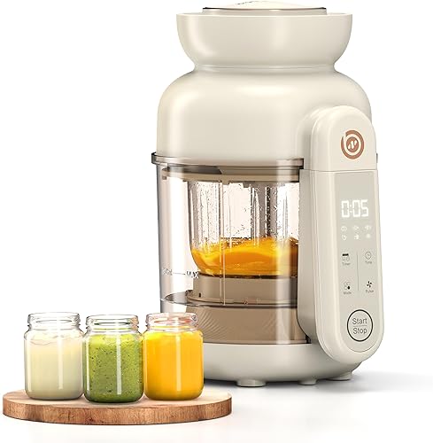 Auto Baby Food Maker, Glass Baby Food Mills, Baby Blender & Steamer and Puree Maker with Auto Cooking, Easy Cleaning, Dishwasher Safe, Cook at Home, Touch Screen Control - Jamouz