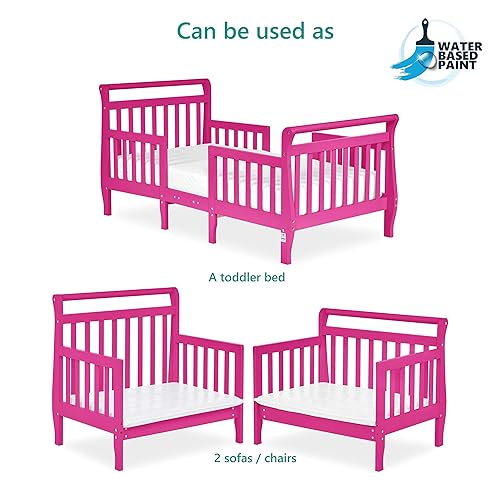 Emma 3-In-1 Convertible Toddler Bed In Fuschia Pink, Converts To Two Chairs And-Table, Low To Floor Design, JPMA Certified, Non-Toxic Finishes, Safety Rails - Jamouz