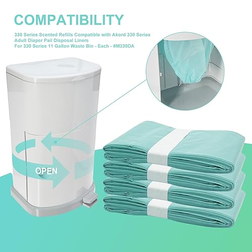 Diaper Pail Liner Refills Bags Compatible with Janibell Akord 330 Series Adult Diaper System, Green, Lightly Scented, 4 Count - Jamouz