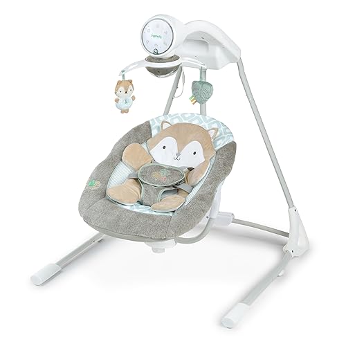 Ingenuity InLighten 5-Speed Baby Swing - Swivel Infant Seat, 5 Point Safety Harness, Nature Sounds, Lights - Nally Owl - Jamouz