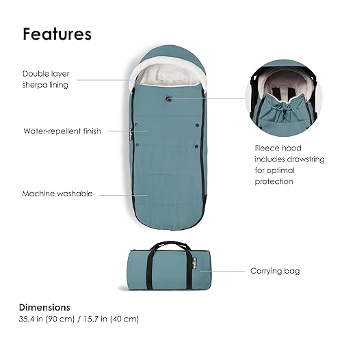 BABYZEN YOYO Footmuff, Aqua - Sherpa Lining & Fleece Hood with Drawstring to Keep Baby Warm - Includes Carrying Bag - Machine Washable - Jamouz