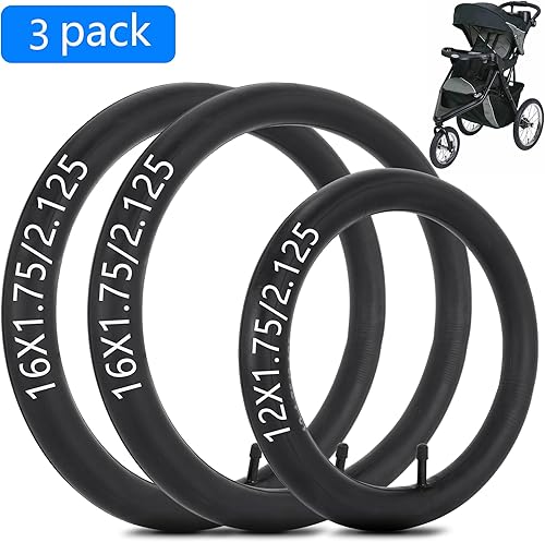 16' Back & 12.5' Front Replacement Inner Tubes 16 x 1.75/2.15 & 12.5 x 1.75/2.15 Compatible with Jogging Revolution Baby Jogger Summit X3 Schwinn Stroller Butyl Rubber Heavy Duty Tube 3 Pack - Jamouz