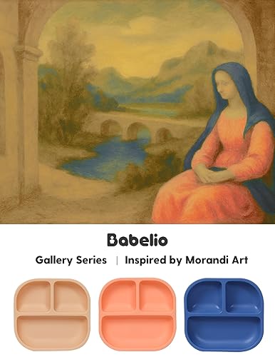 BABELIO Powerful Suction Plates for Baby and Toddler, 100% Food Grand Silicone, Divided, BPA Free, Microwave & Dishwasher Safe, Stay Put, 3 Pack - Jamouz