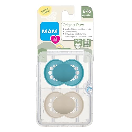 MAM Original Pure Pacifier, Climate Neutral MAM Natural Rubber Pacifier, Sustainable & Bio-Renewable Raw Materials, Sterilizer Case, Unisex, 0-6 Months, 2-Pack - Jamouz