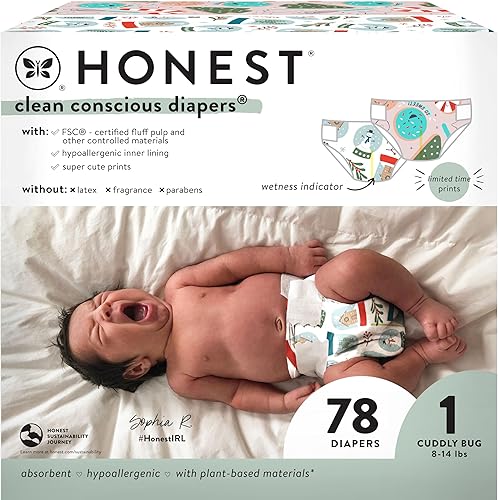 The Honest Company Clean Conscious Diapers | Plant-Based, Sustainable | Winter '24 Limited Edition Prints | Club Box, Size 2 (12-18 lbs), 72 Count - Jamouz