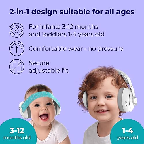 Baby Ear Muffs Noise Protection | Premium 2-in-1 Baby Headphones for Noise | Soft Straps for Infants & Headband for Toddler Ear Protection | Baby Noise Cancelling Headphones | Kids Ear Protection - Jamouz