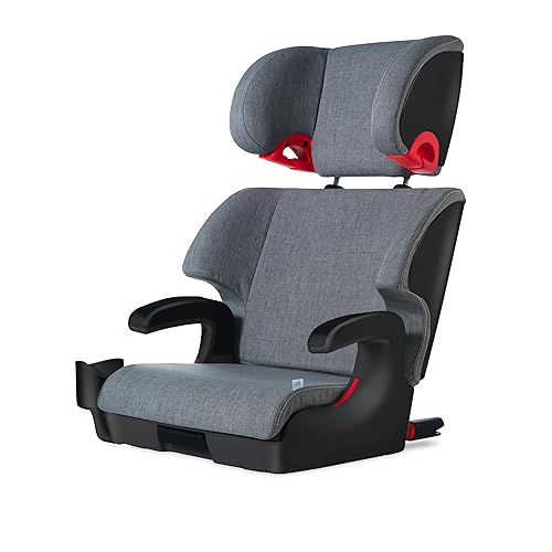 Clek Oobr High Back Booster Seat with Adjustable Headrest, Reclining Design, Latch System, and Retardant-Free Fabric, Railroad - Jamouz
