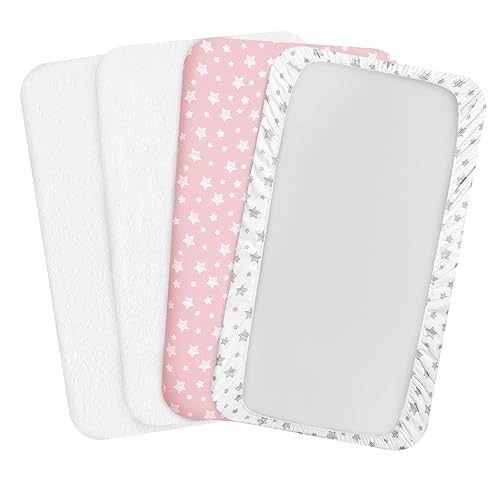 Pack and Play Sheets & Waterproof Terry Pack N Play Mattress Protector Pad Cover 4 Pack, Viscose Made from Bamboo Pack N Play Sheets Set, Grey & Navy - Jamouz