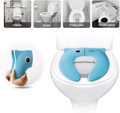 Toilet Potty Training Seat Cover, Travel Toilet Seat, Folding Non Slip Silicone Pads, Travel Portable Reusable Kids Toddlers Boys Girls, Carry Bag (Green - Frog) - Jamouz
