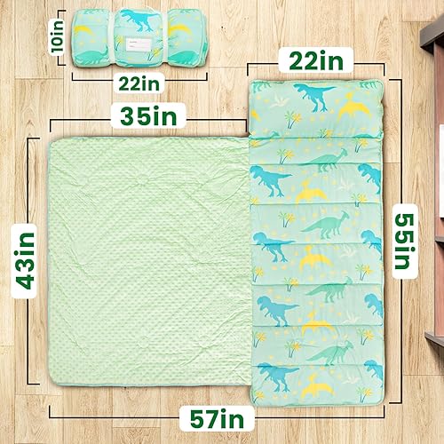 Nap Mat, Toddler Nap Mat with Removable Cover, 55'x22' Kids Sleeping Mat for Travel, Thick Kids Nap Mat with Soft Minky Dots, Name Tag Included for Preschool (Hearts) - Jamouz