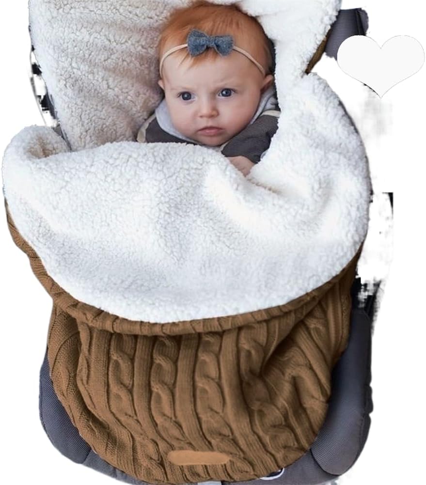 Baby Sleeping Bag fits Infant Newborn,Warm Baby Sleeping Bag,Winter Newborn Knit Wool Swaddling Blanket Kid Sleepsack Footmuff Stroller Knitted Sleep Nest Sack (Brown, One Size) - Jamouz