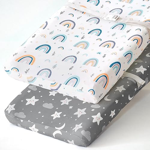 Stretchy Changing Pad Covers for Boys Girls,2 Pack Jersey Knit,Elephant & Whale - Jamouz