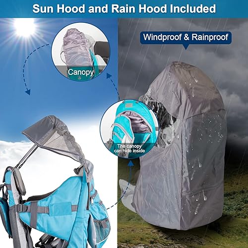 Baby Backpack Carrier, Safe Toddler Hiking Backpack Carrier Camping Child Carriers with Rain Cover Child Kid Sun Shade Large Storage Insulated Pocket, Adjustable Padded Child Seat - Jamouz