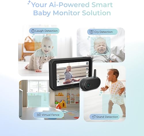 Tiny Traveler Ai Smart Wireless Baby Car Monitor - AI-Powered Safety Alerts: Cry/Laugh/Stand Detection, Virtual Fence, Long Range 1000ft Night Vision Lullabies Night Light - Jamouz